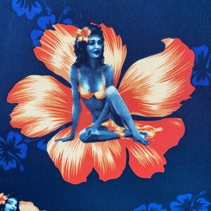 Extreme Gear Hawaiian Shirt Blue Pin Up Girlie Short Sleeve Mens Large Deadstock